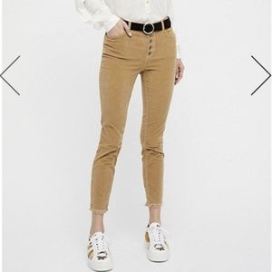 Free People Tan Corduroy Frayed Bottom Pants